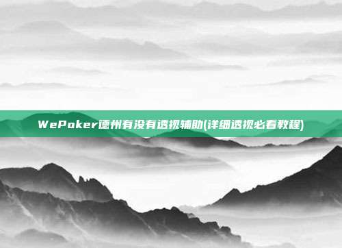 WePoker德州有没有透视辅助(详细透视必看教程)