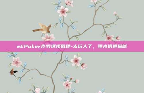 wEPoker作弊透视教程-太坑人了，曝光透视猫腻