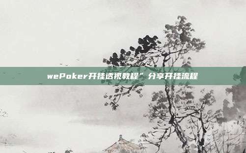 wePoker开挂透视教程”分享开挂流程