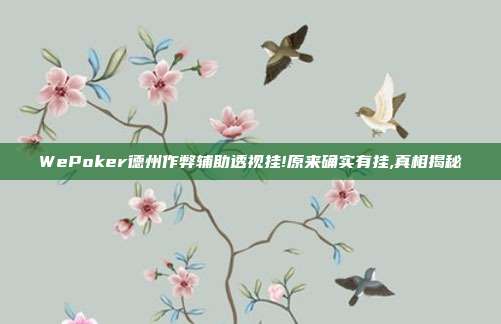 WePoker德州作弊辅助透视挂!原来确实有挂,真相揭秘