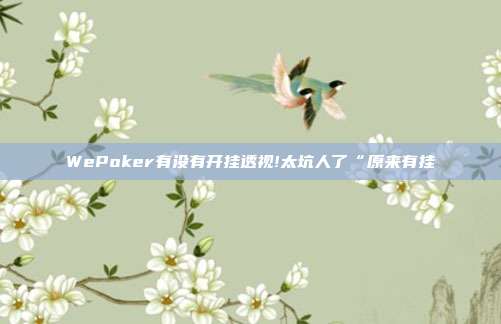 WePoker有没有开挂透视!太坑人了“原来有挂