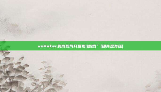 wePoker到底如何开透视(透视)”(确实是有挂)