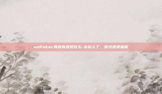 wePoker真的有透视挂么-太坑人了，曝光透视猫腻