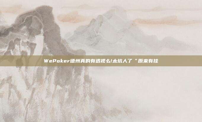 WePoker德州真的有透视么!太坑人了“原来有挂