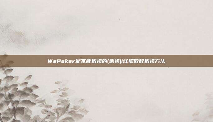 WePoker能不能透视的(透视)!详细教程透视方法