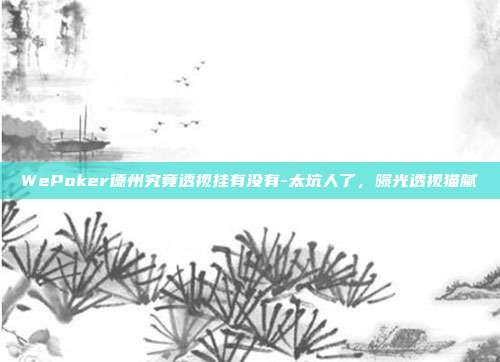 WePoker德州究竟透视挂有没有-太坑人了，曝光透视猫腻