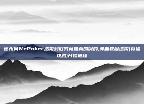 德州局WePoker透视到底究竟是真的假的,详细教程透视(有挂攻略)开挂教程