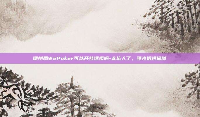 德州局WePoker可以开挂透视吗-太坑人了，曝光透视猫腻